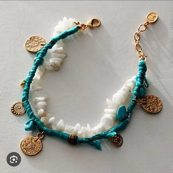Free People x Ariana Ost Turquoise and Stone Anklet  NWT - Picture 1 of 6